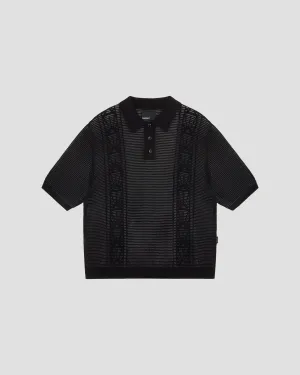 PACC16N002~LOOSE KNIT LOGO SS POLO - BLACK