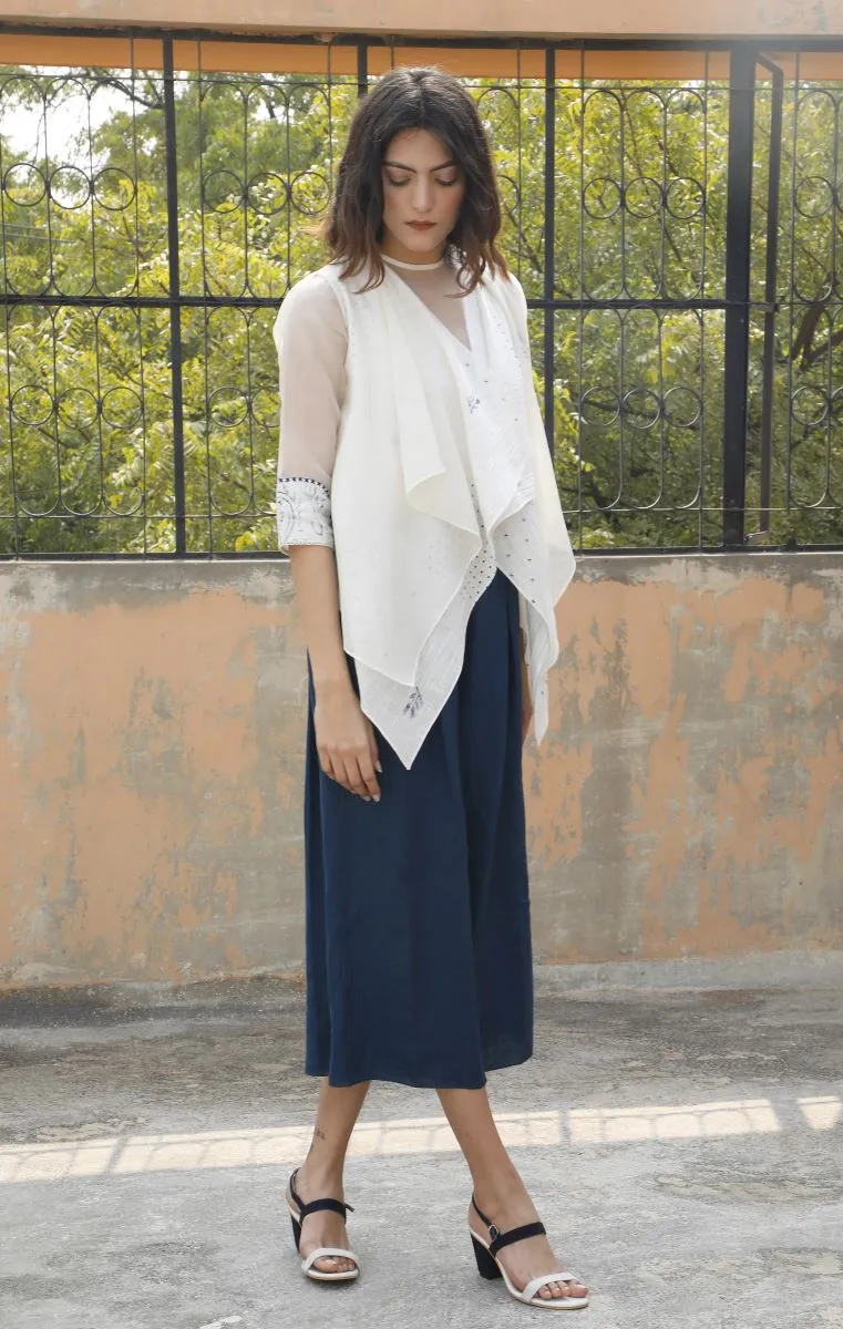 Pallavi Singh indigo flared linen culottes