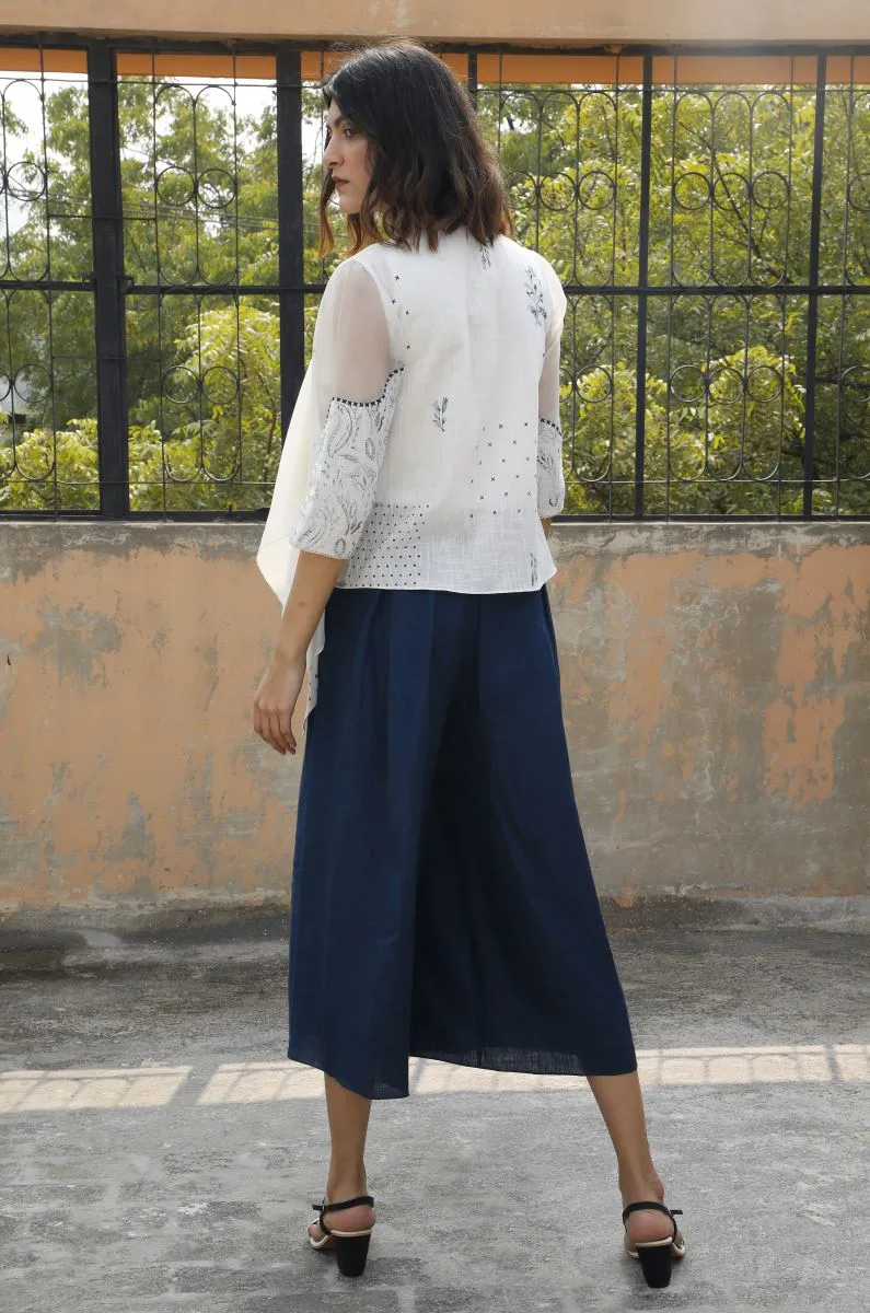 Pallavi Singh indigo flared linen culottes