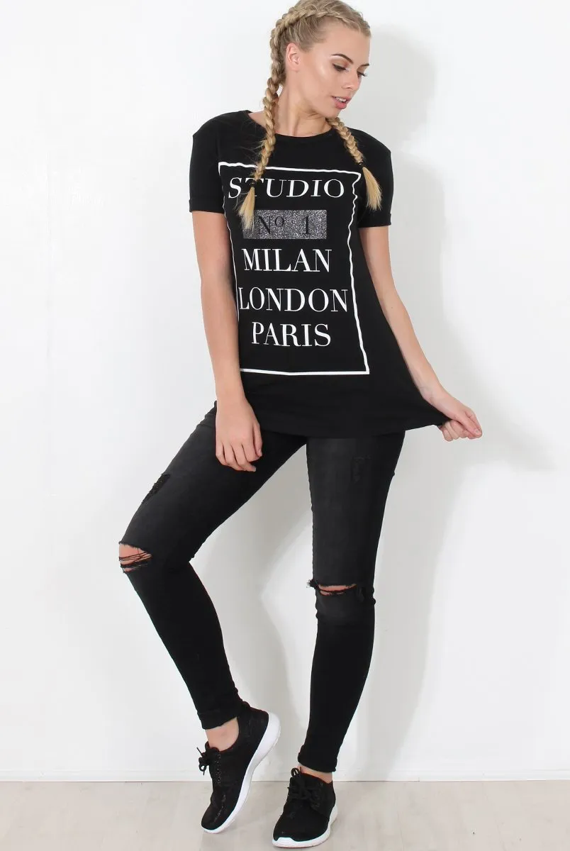 Paris Black Slogan Top