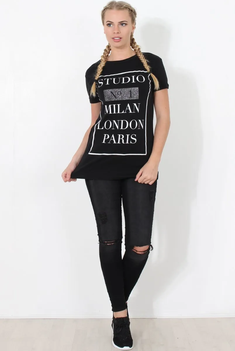 Paris Black Slogan Top