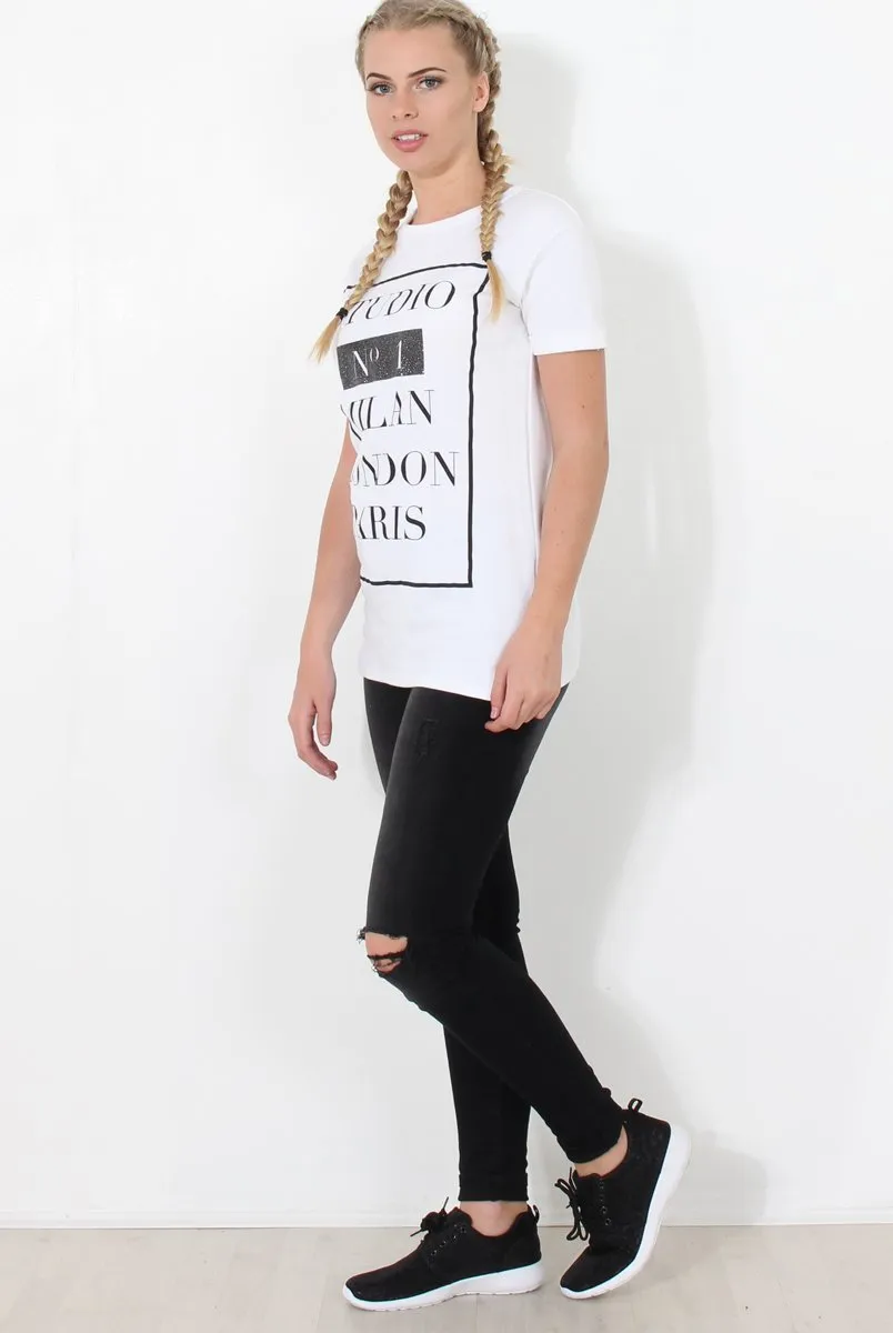 Paris White Slogan Top