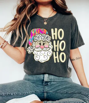 Pepper Bella or Comfort Colors Santa Ho Ho Ho Christmas Tee/ Short Sleeve Faux Glitter Direct To Film Shirt