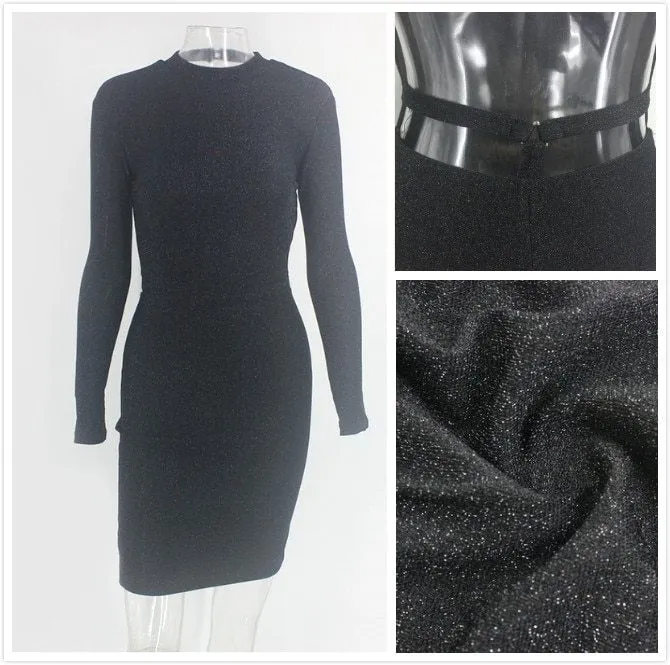 Pink Bodycon Dress Sexy Backless Hollow Out Long Sleeve
