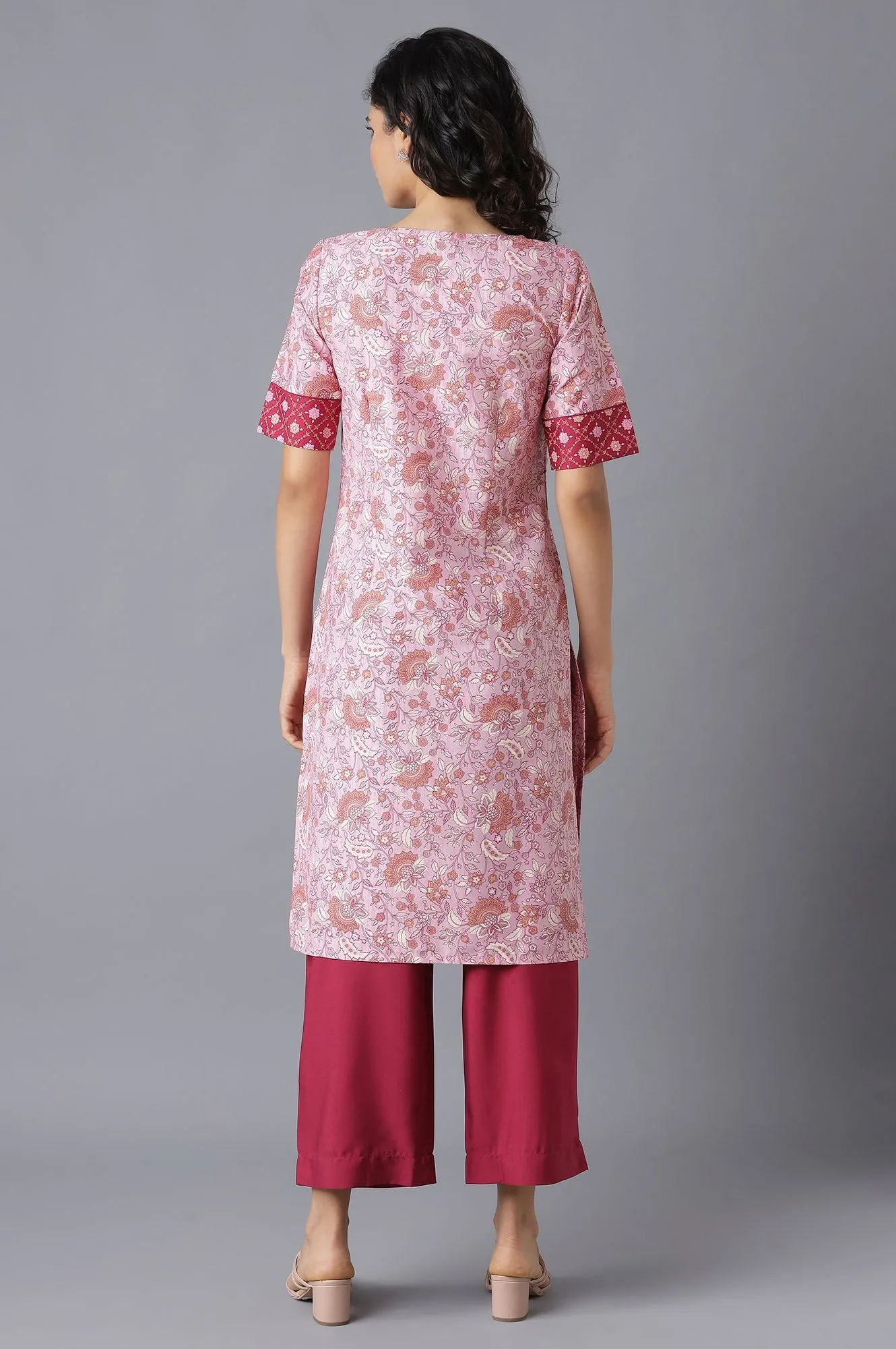 Pink Printed Ethnic kurta and Culottes Set