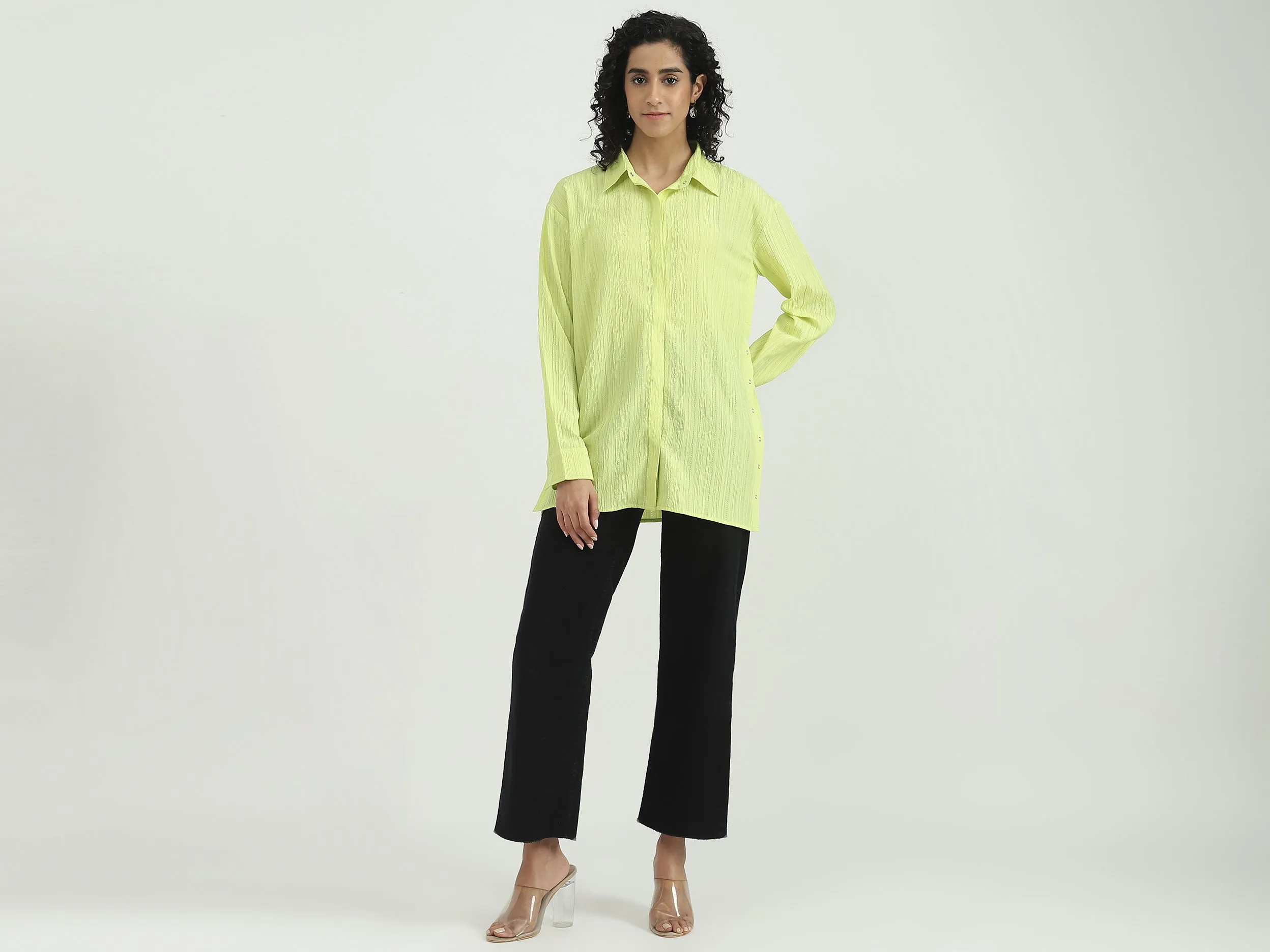 Polyester Solid Spread Collar Women Shirts