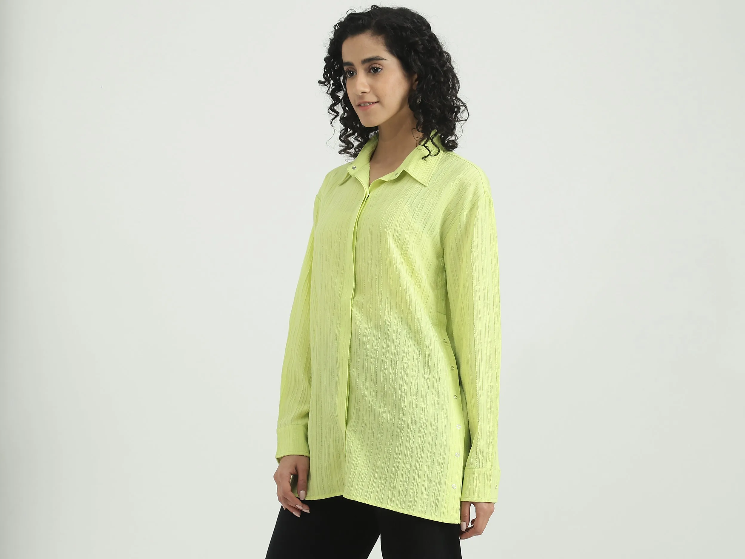 Polyester Solid Spread Collar Women Shirts