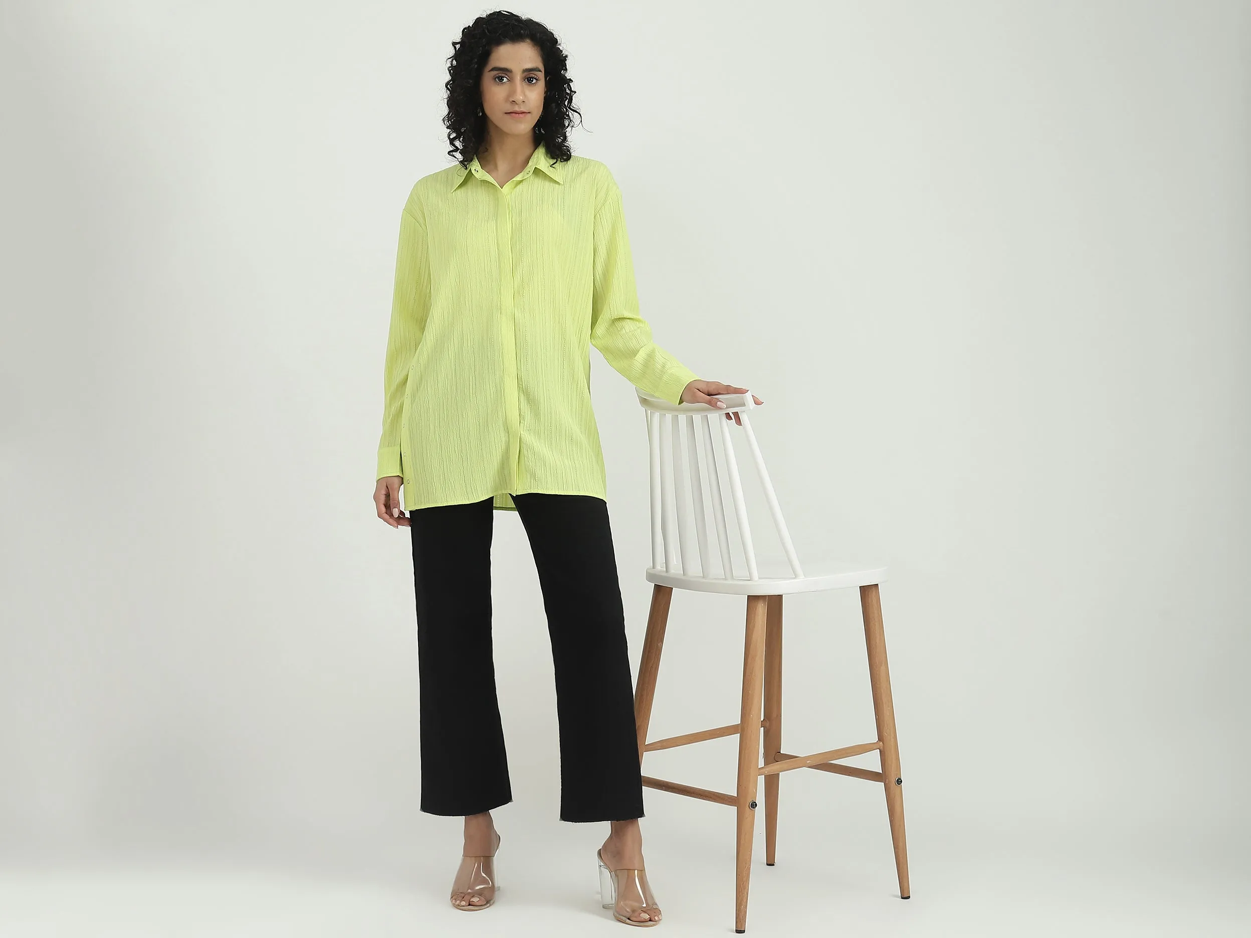 Polyester Solid Spread Collar Women Shirts