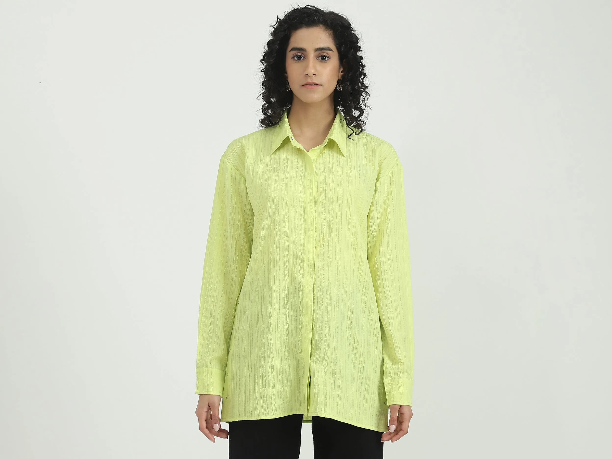 Polyester Solid Spread Collar Women Shirts