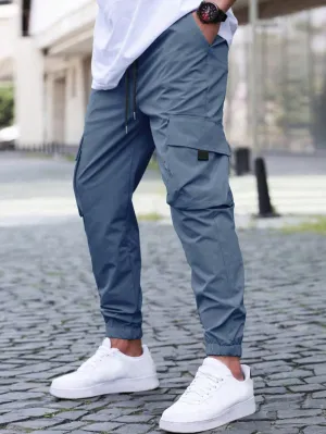 QA Homme Loose Fit Men's Cargo Pants With Flap Pockets And Drawstring Waist
