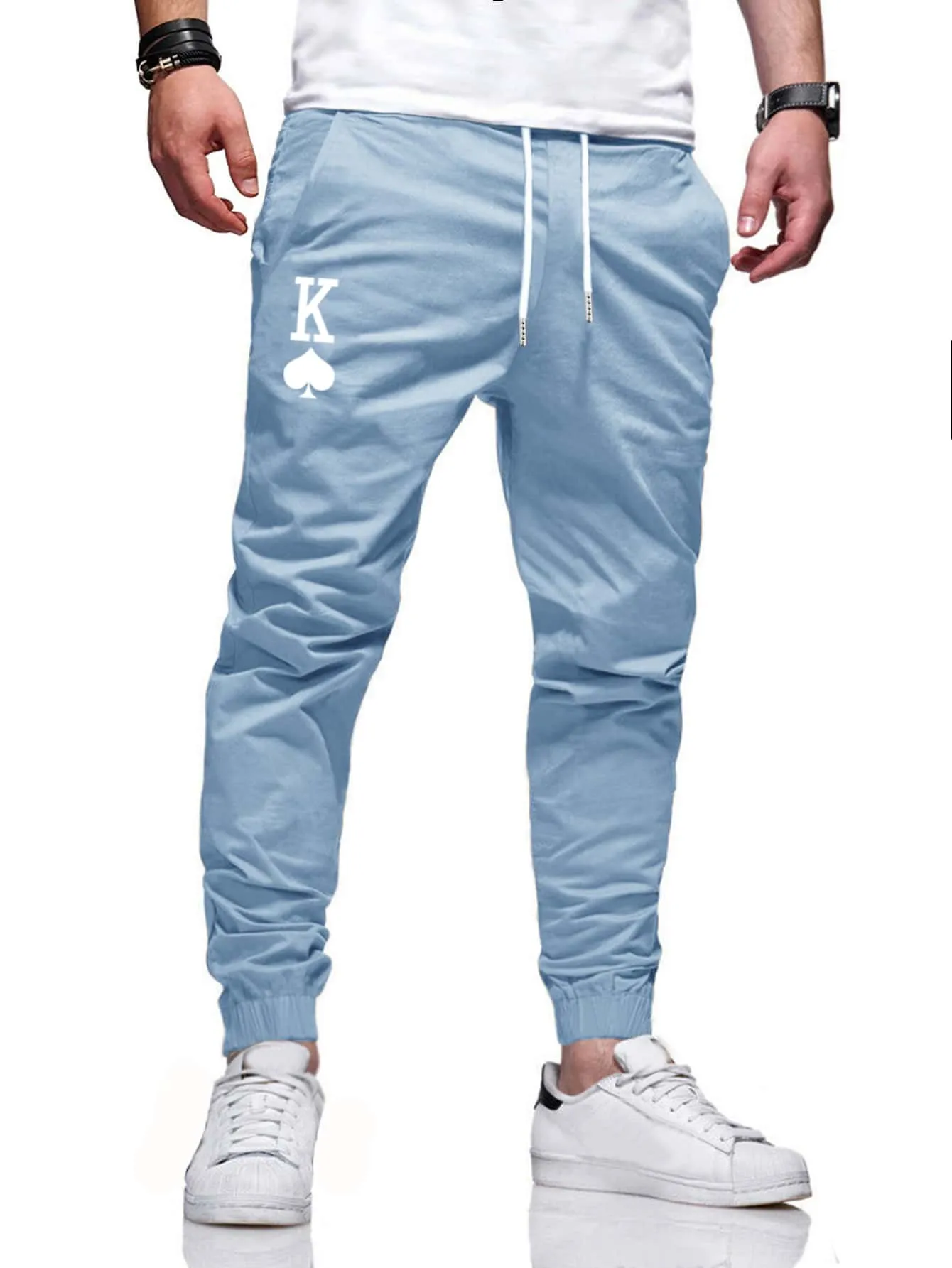 QA Homme Men Playing Card Graphic Drawstring Tapered Pants
