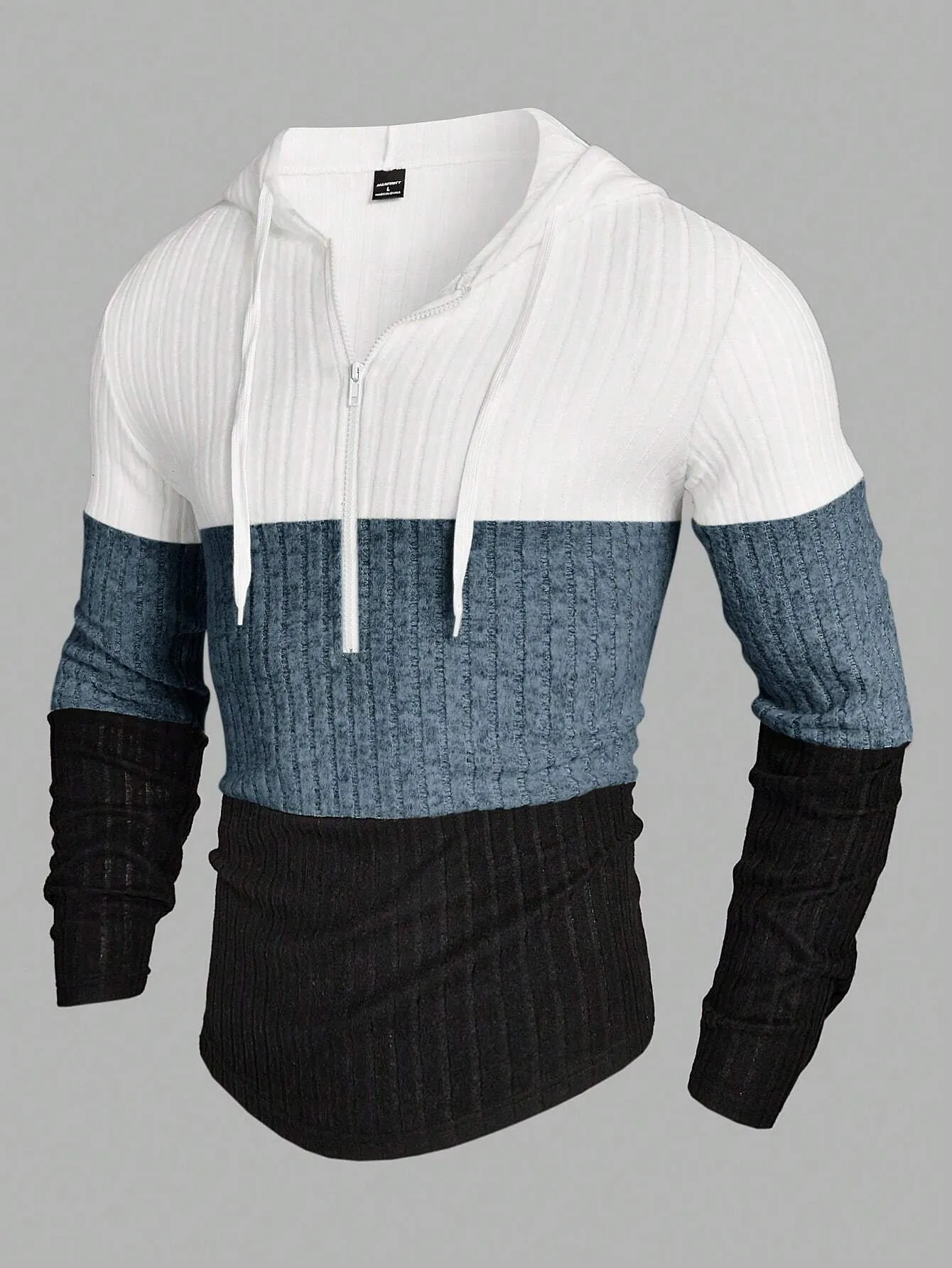 QA Homme Men'S Colorblock Zipper Half Placket Drawstring Hooded T-Shirt