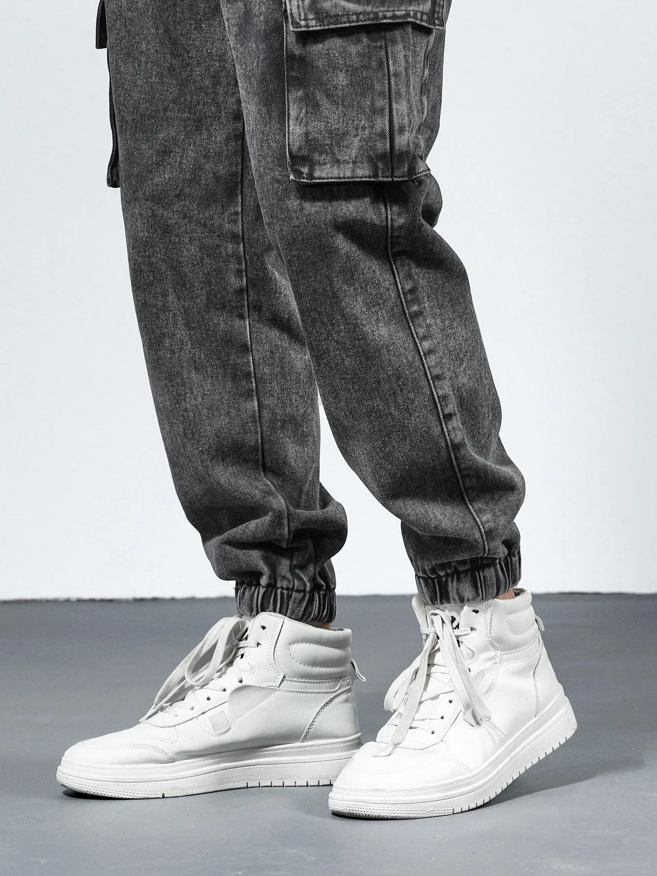 QA Men Cotton Drawstring Waist Flap Pocket Jogger Jeans
