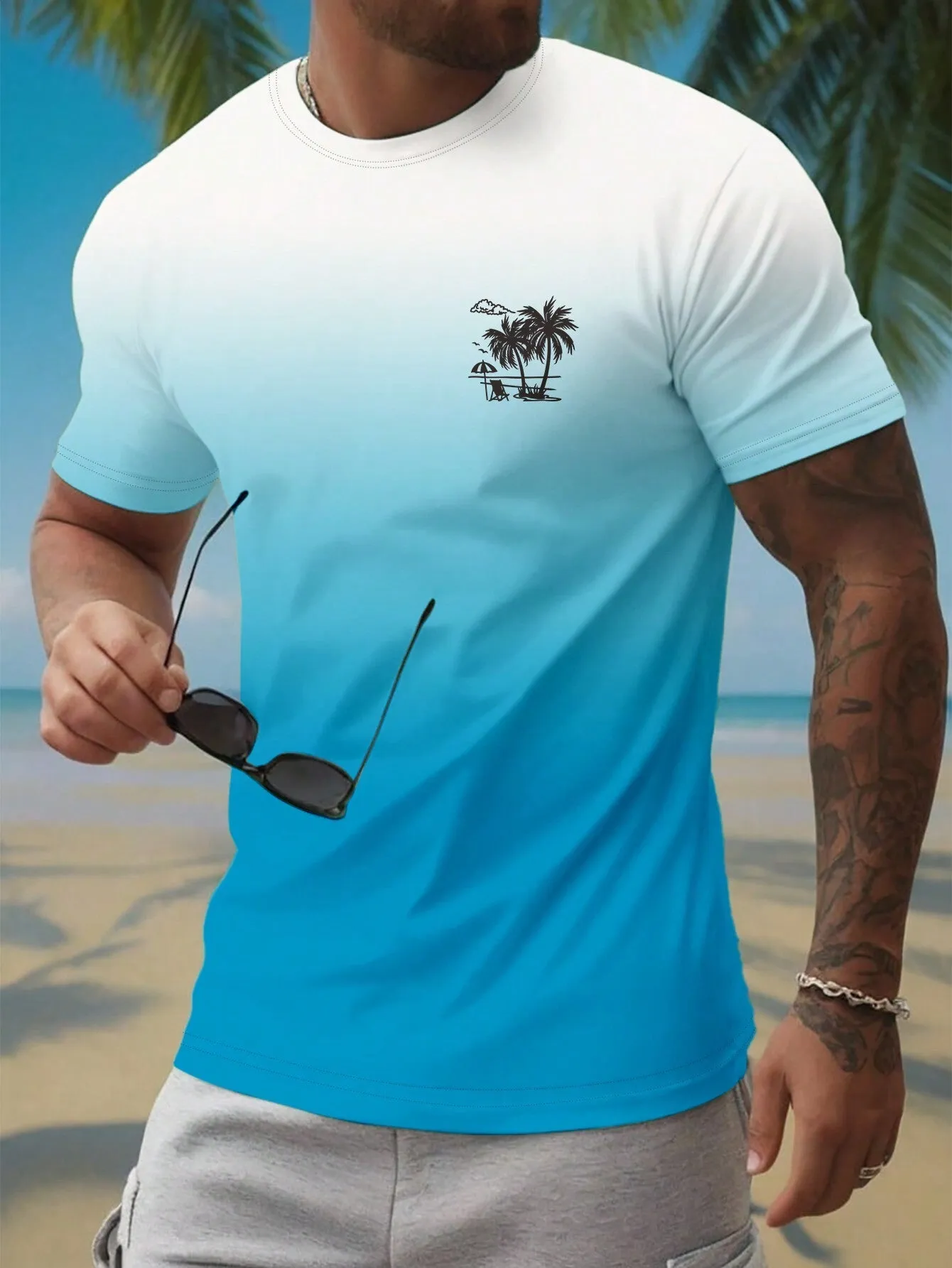 QA RSRT Men's Palm Tree Printed Short Sleeve Casual Vacation T-Shirt