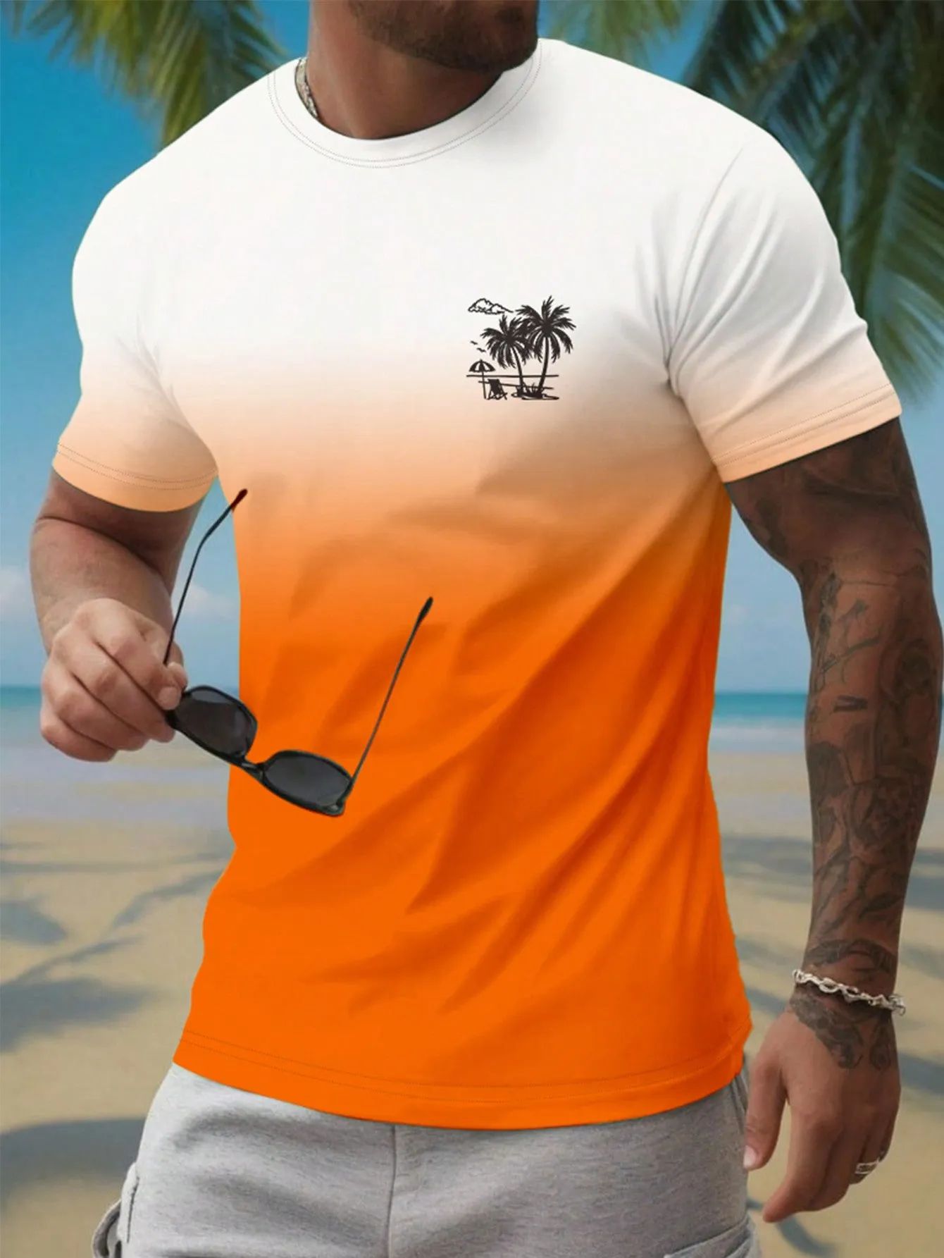 QA RSRT Men's Palm Tree Printed Short Sleeve Casual Vacation T-Shirt