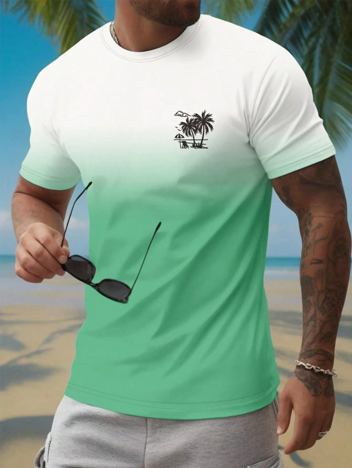 QA RSRT Men's Palm Tree Printed Short Sleeve Casual Vacation T-Shirt