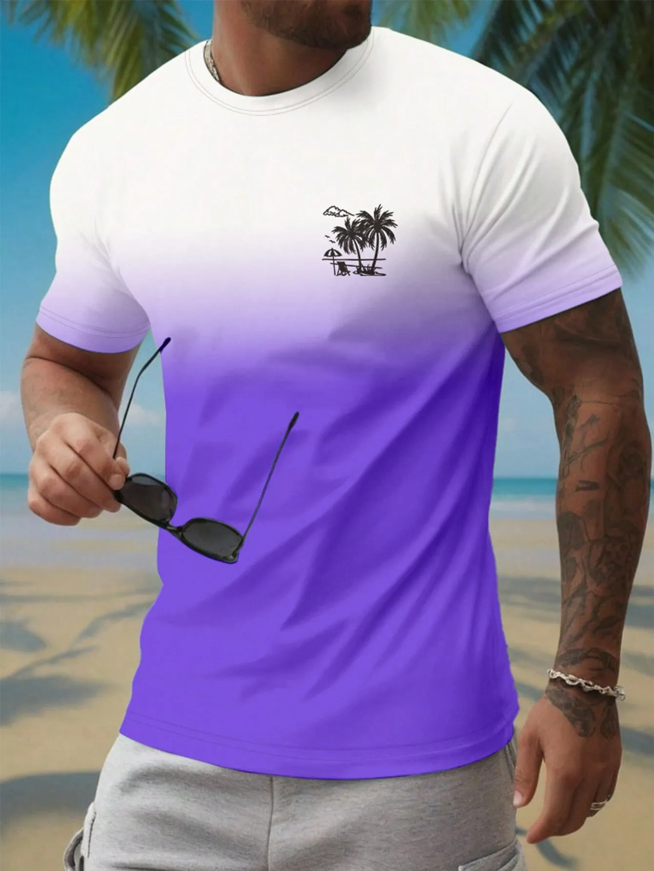 QA RSRT Men's Palm Tree Printed Short Sleeve Casual Vacation T-Shirt