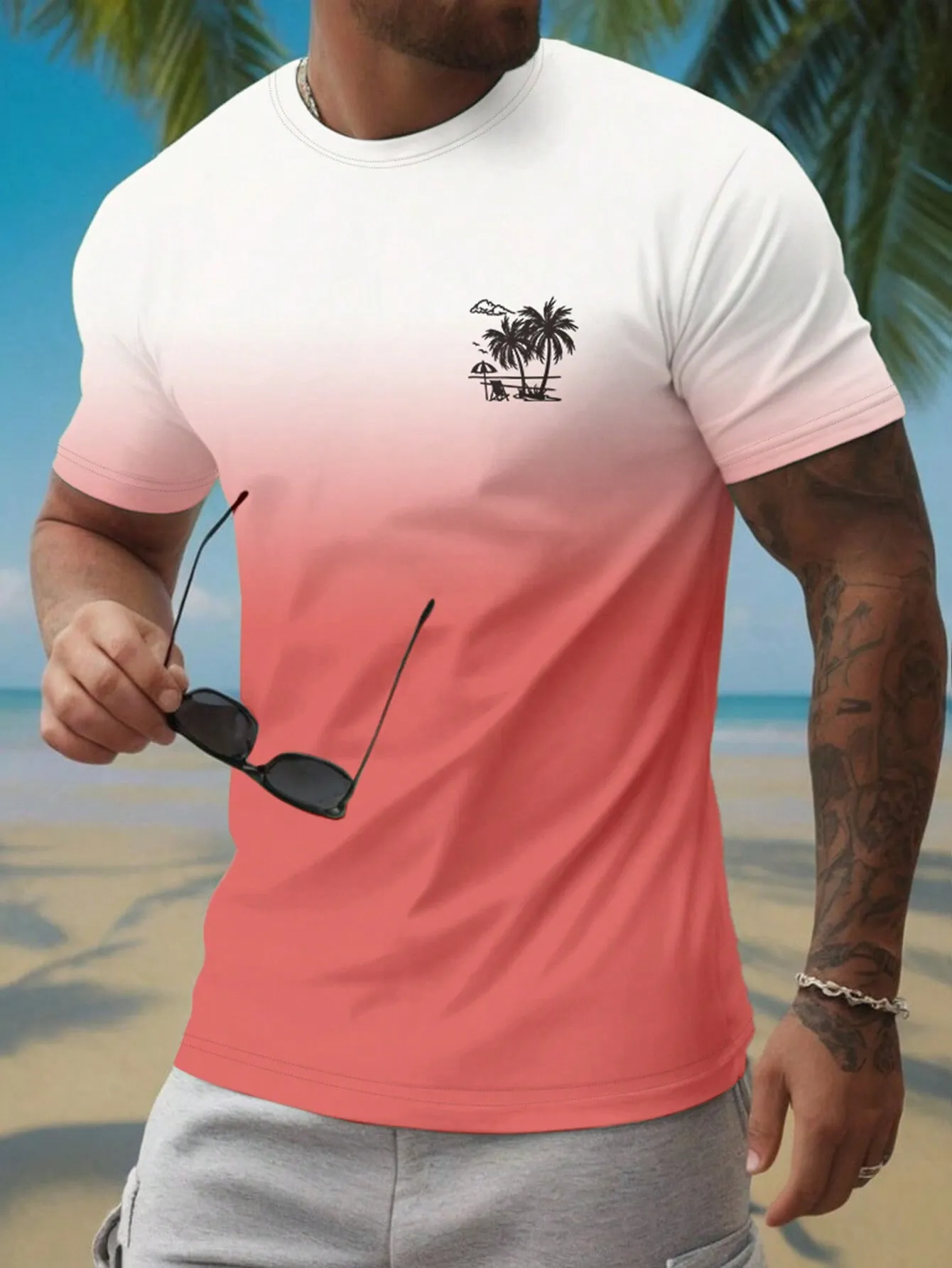 QA RSRT Men's Palm Tree Printed Short Sleeve Casual Vacation T-Shirt