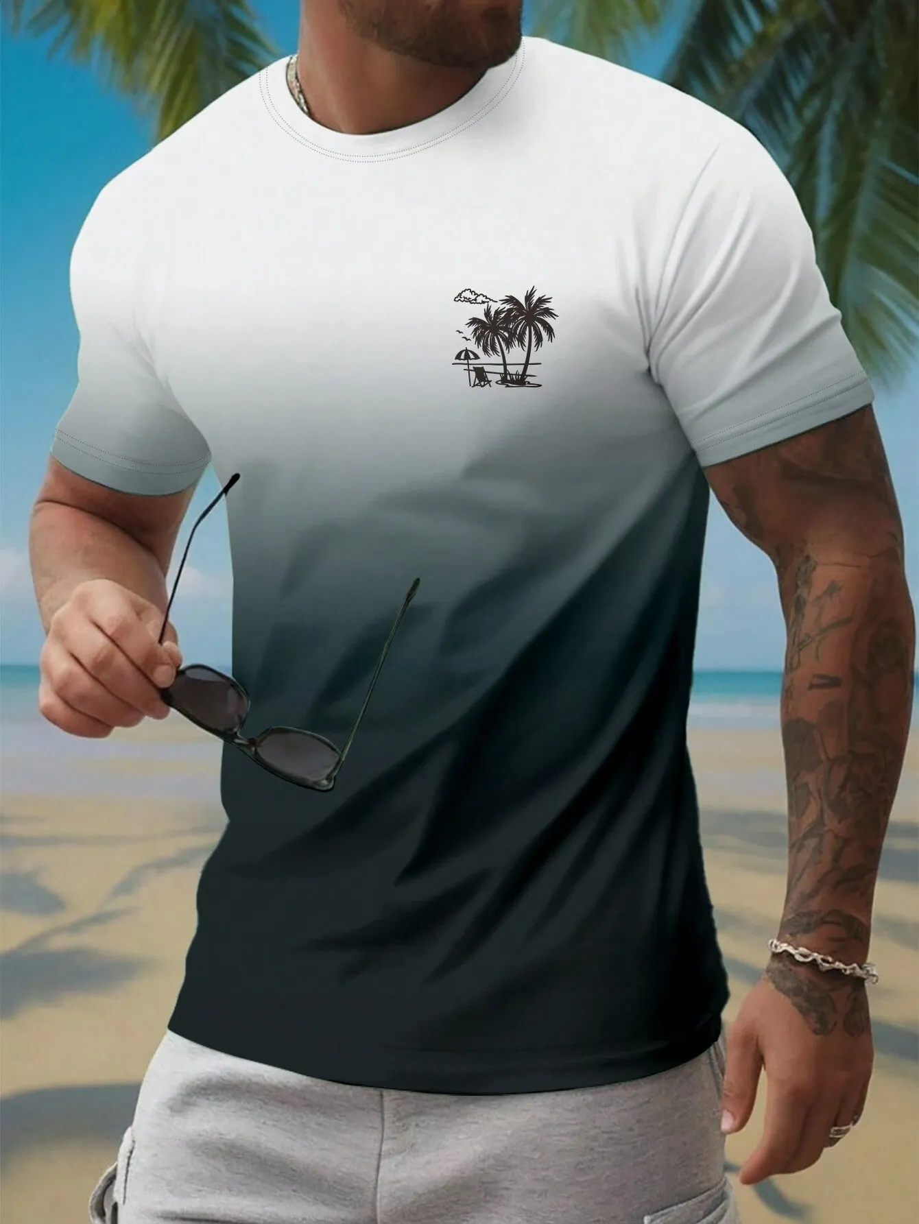 QA RSRT Men's Palm Tree Printed Short Sleeve Casual Vacation T-Shirt