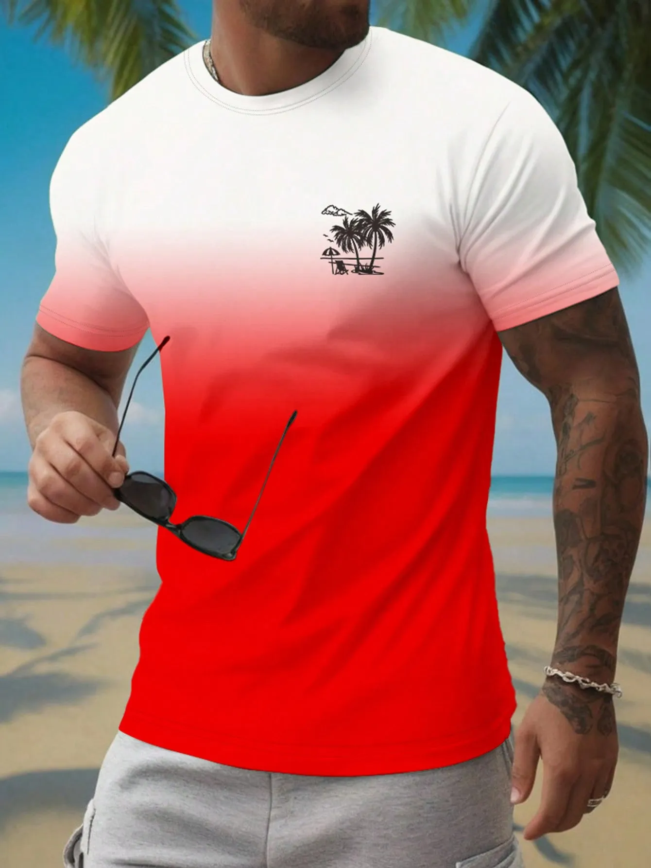 QA RSRT Men's Palm Tree Printed Short Sleeve Casual Vacation T-Shirt