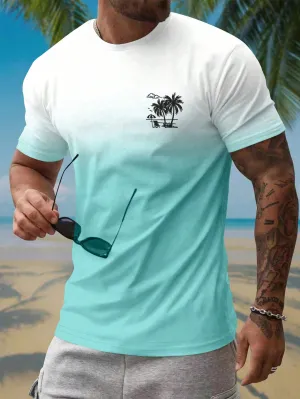 QA RSRT Men's Palm Tree Printed Short Sleeve Casual Vacation T-Shirt