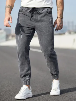 QA Sporsity Loose Fit Men's Cat Scratch Distressed Carrot Jeans
