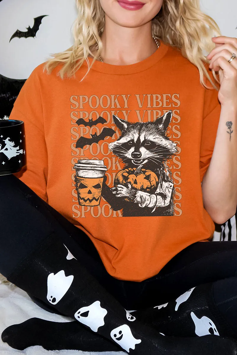 Raccoon Spooky Vibes Short Sleeve Relaxed Fit T-Shirt