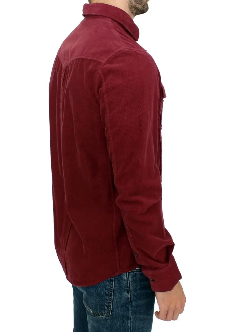Red Button Front Cotton Casual Shirt