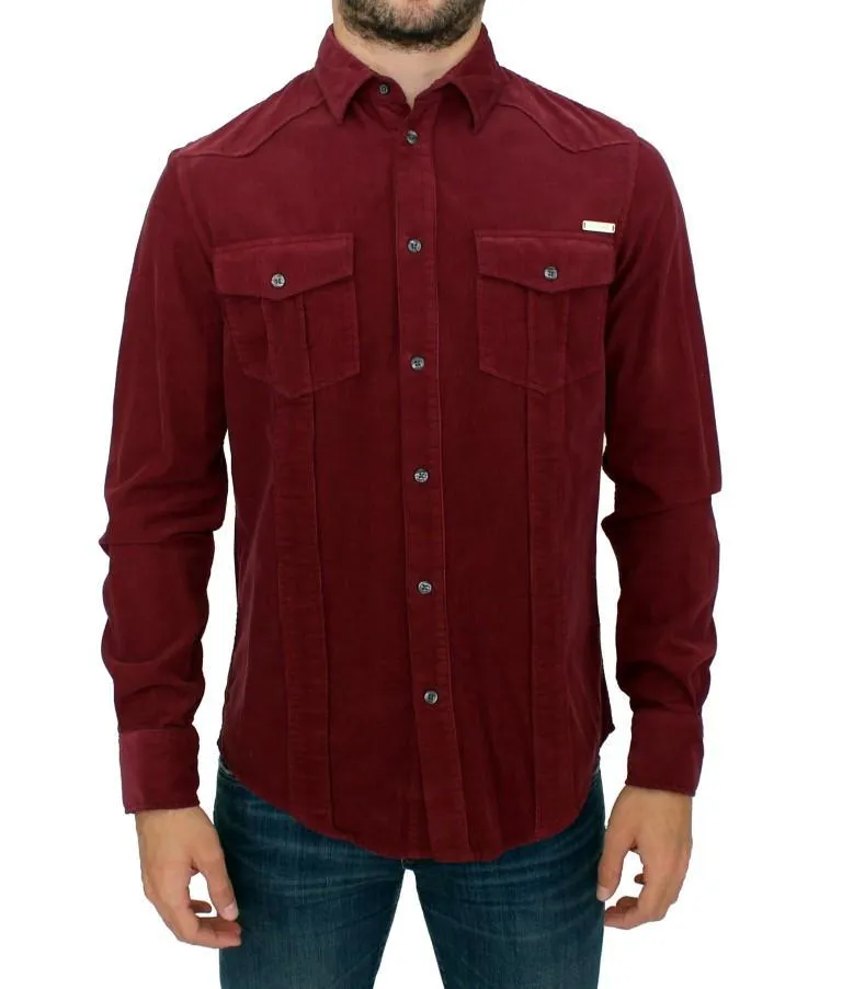 Red Button Front Cotton Casual Shirt
