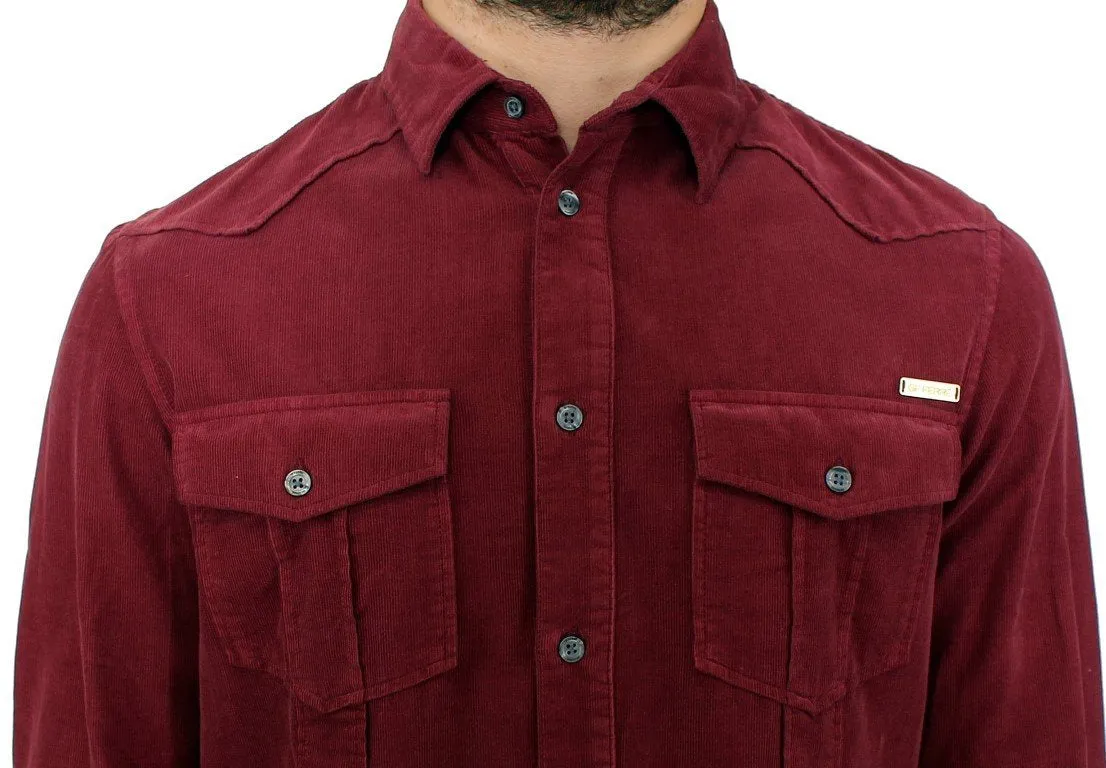 Red Button Front Cotton Casual Shirt