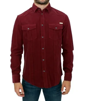 Red Button Front Cotton Casual Shirt