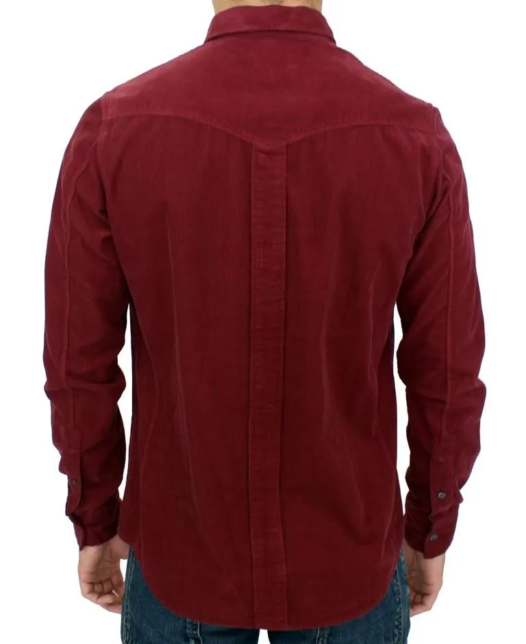 Red Button Front Cotton Casual Shirt