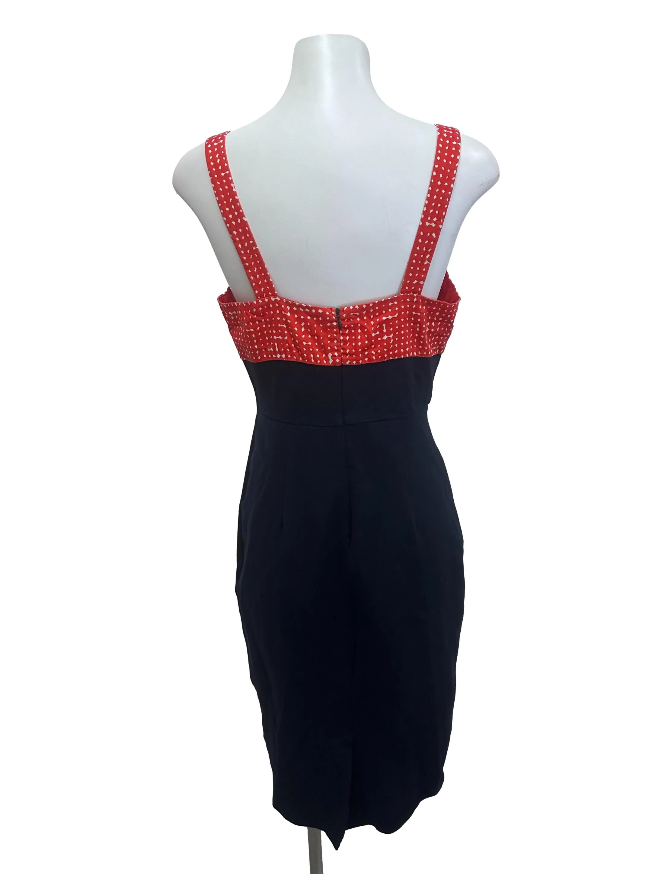 Red Polka Dot Navy Sheath Dress