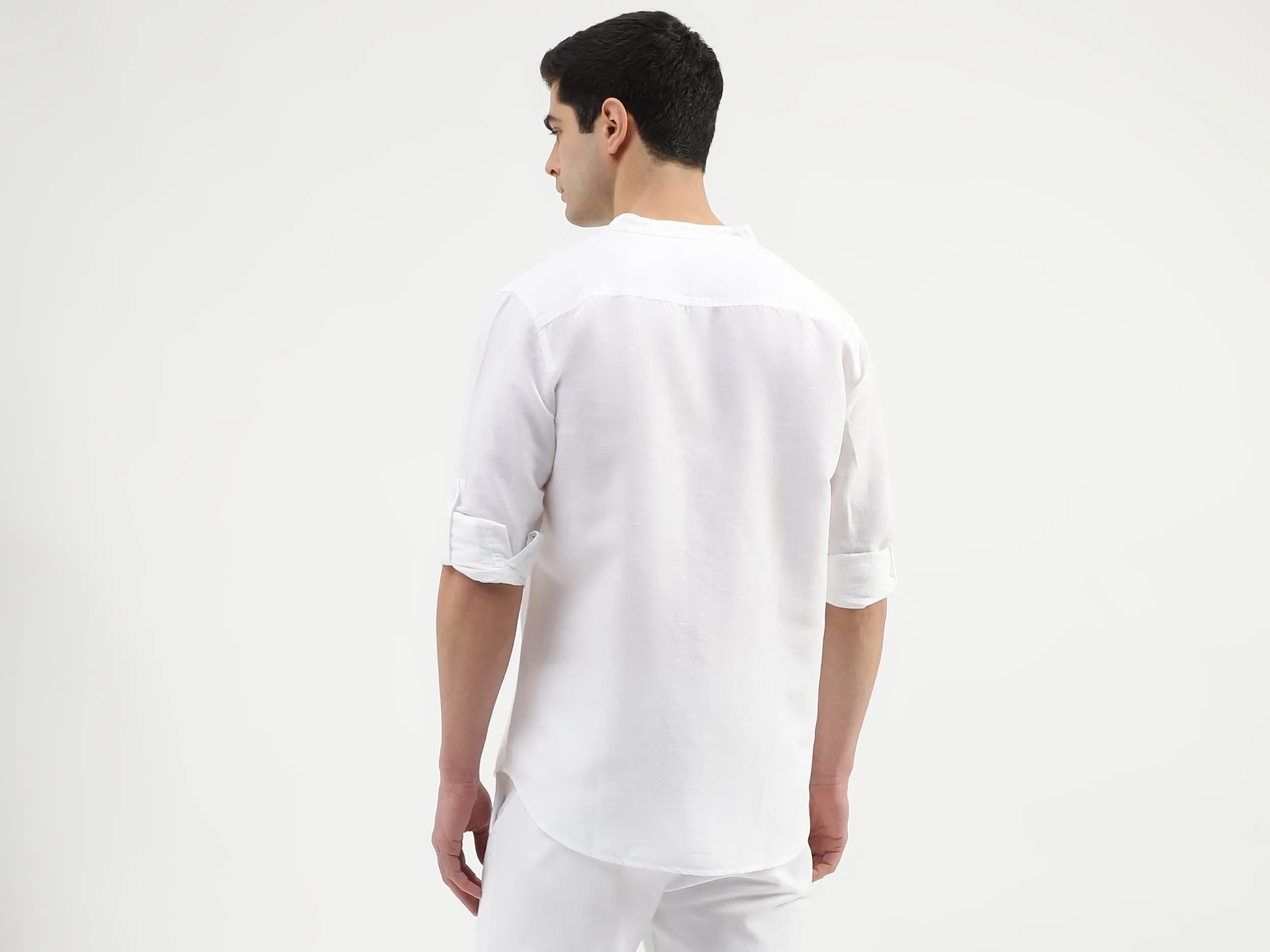 Regular Fit Mandarin Collar Solid Shirts