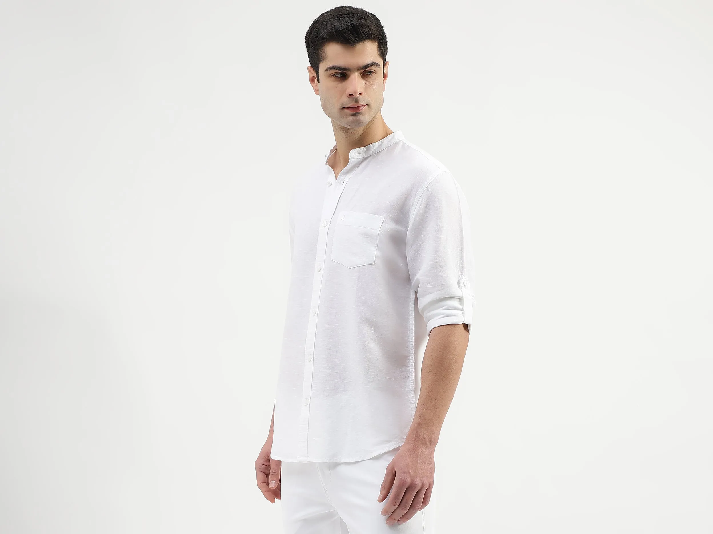 Regular Fit Mandarin Collar Solid Shirts