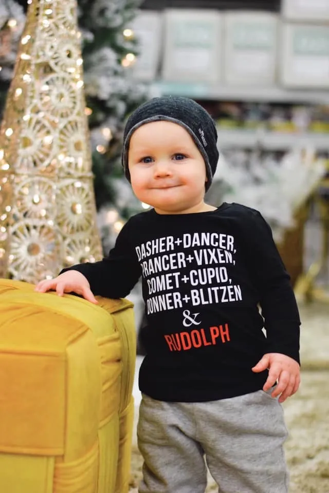 Reindeer Name List Holiday Christmas Short Sleeve Tee