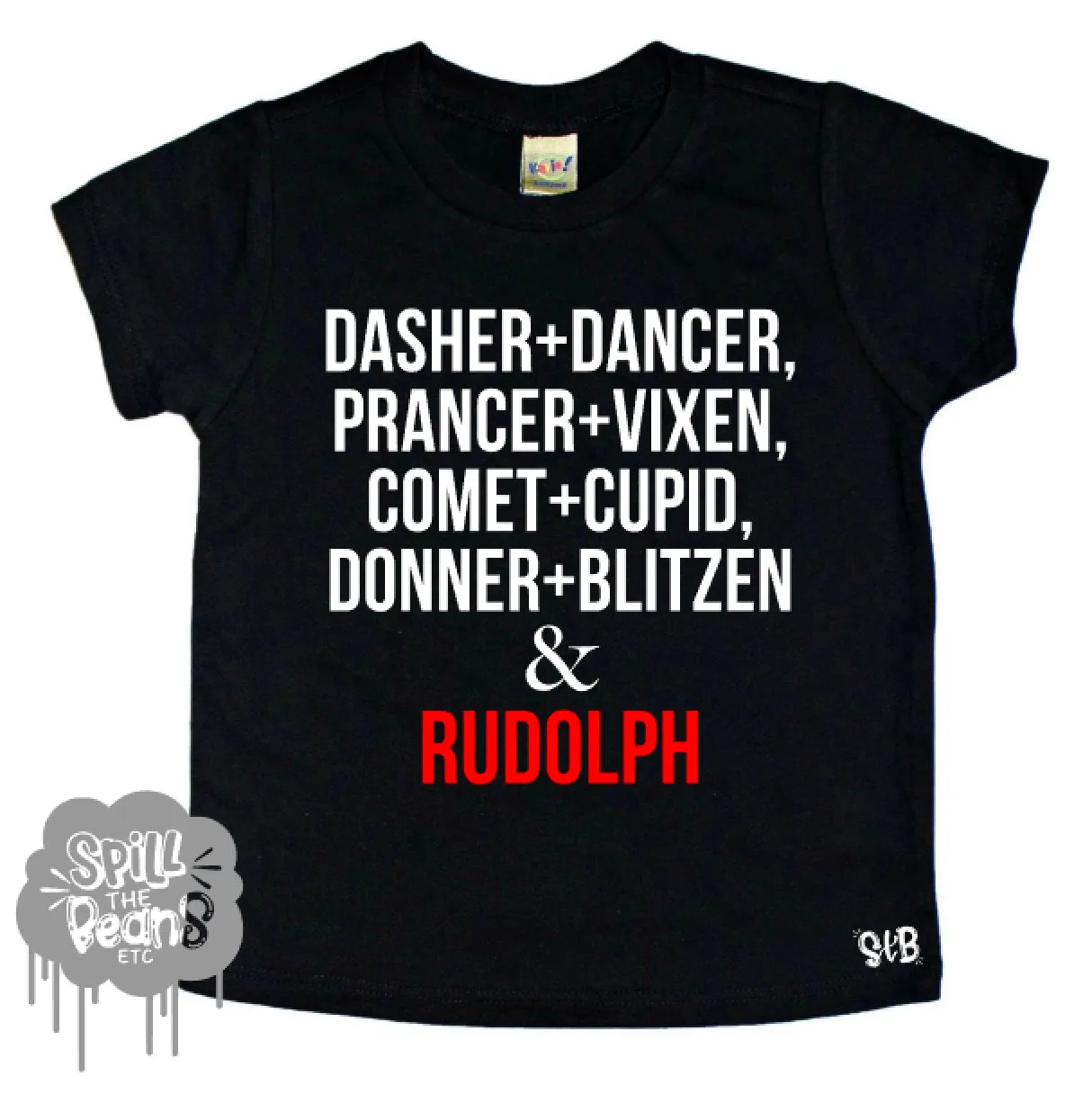 Reindeer Name List Holiday Christmas Short Sleeve Tee