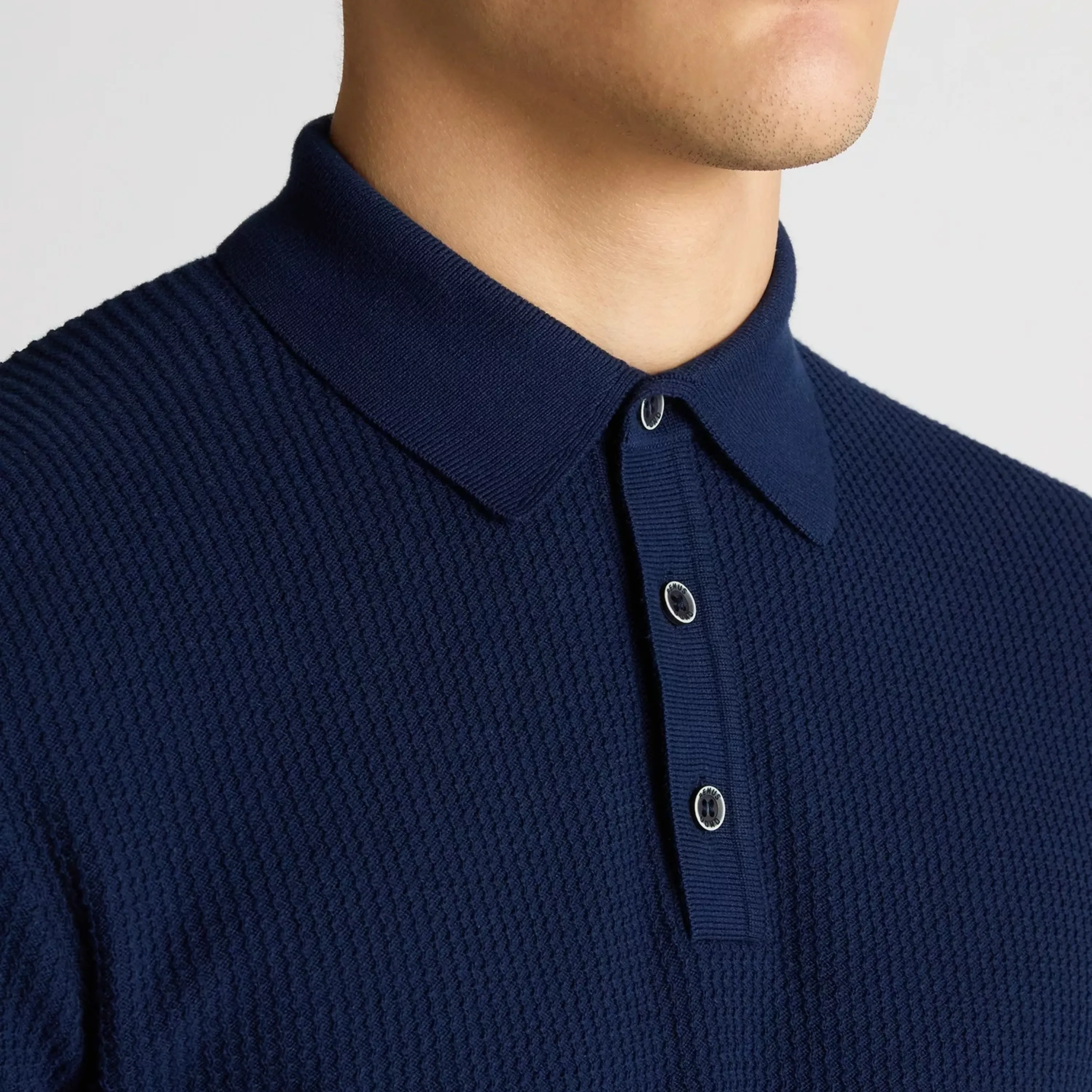 Remus Slim Fit Cotton Interest Fabric Polo Shirt - Dark Blue