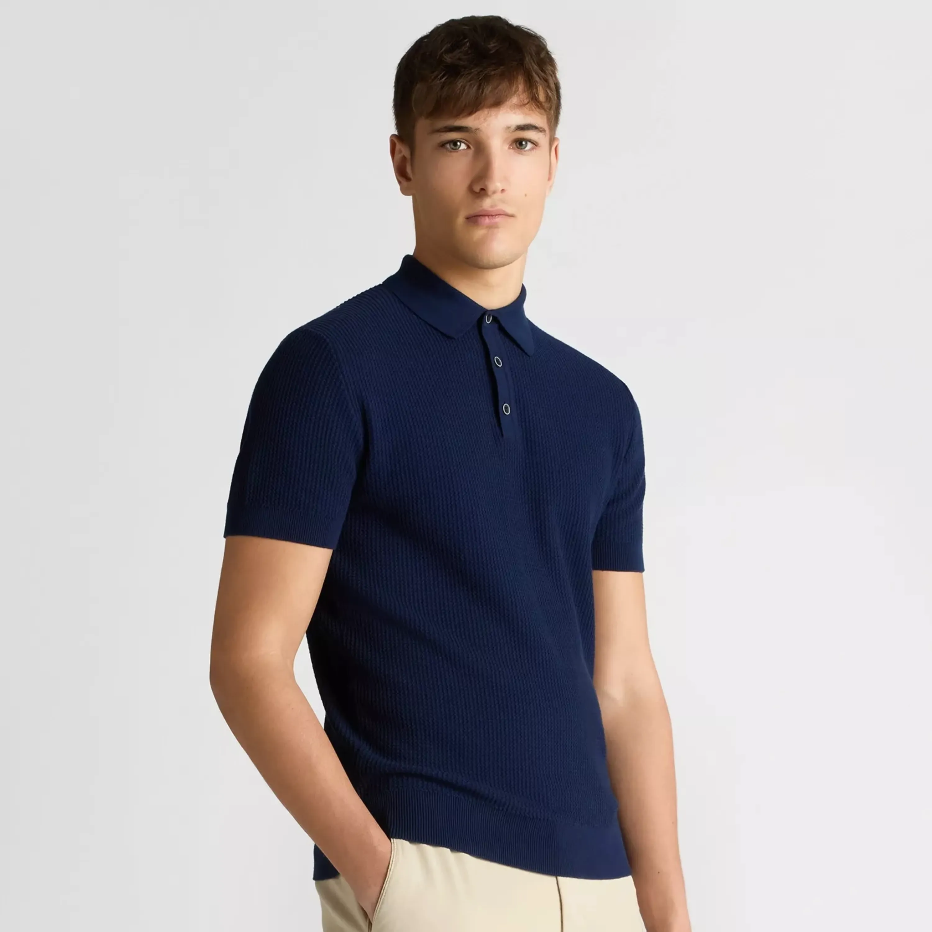 Remus Slim Fit Cotton Interest Fabric Polo Shirt - Dark Blue