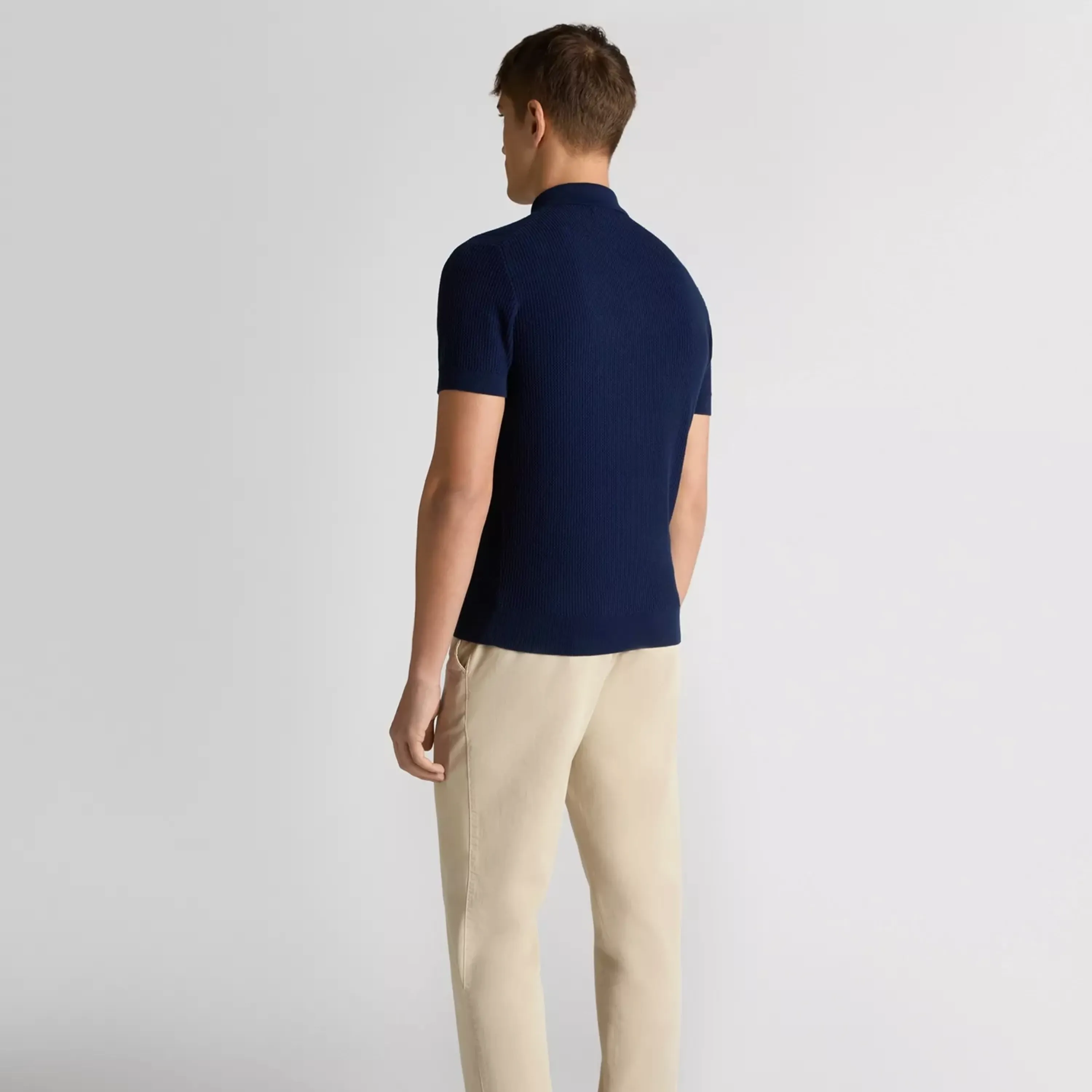 Remus Slim Fit Cotton Interest Fabric Polo Shirt - Dark Blue