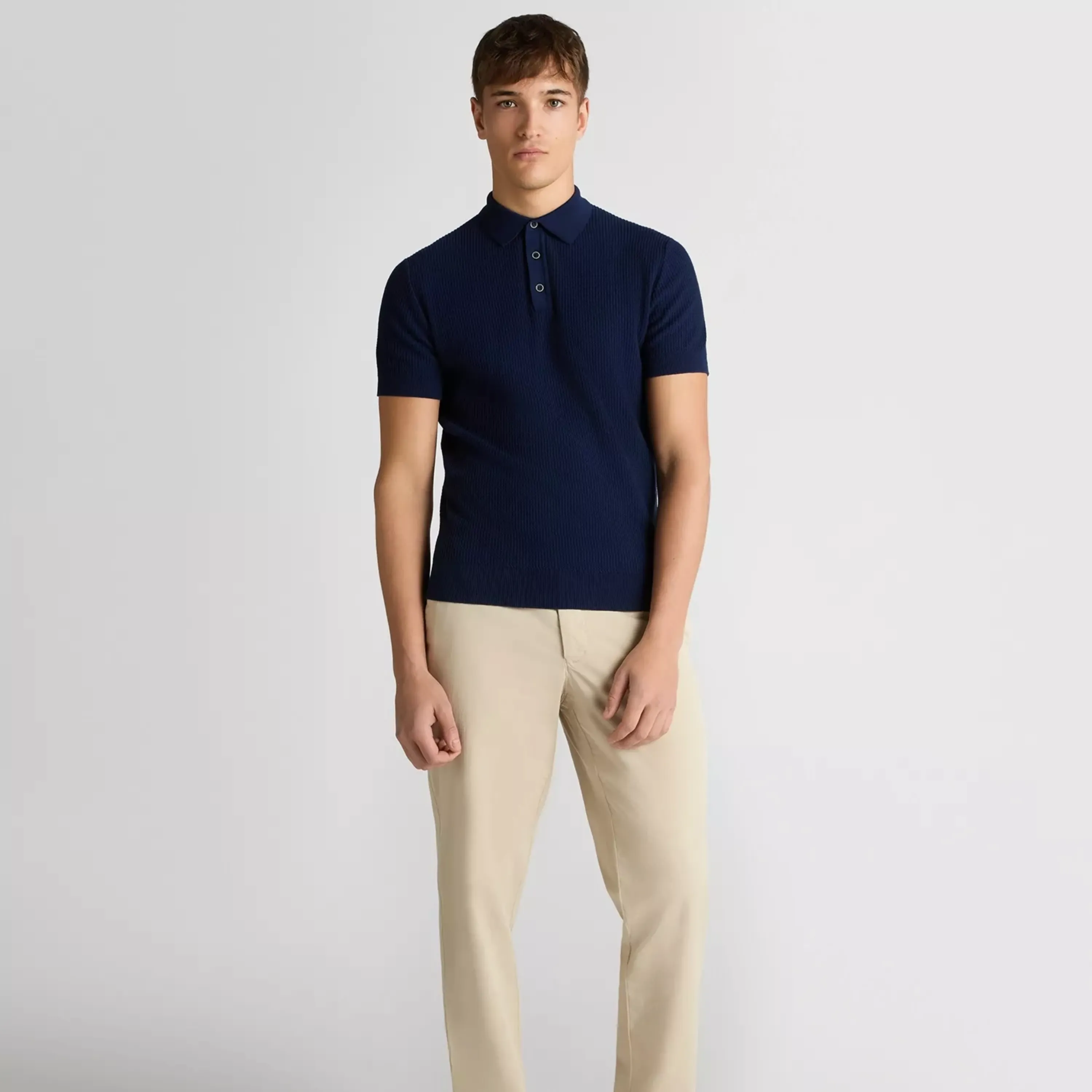 Remus Slim Fit Cotton Interest Fabric Polo Shirt - Dark Blue