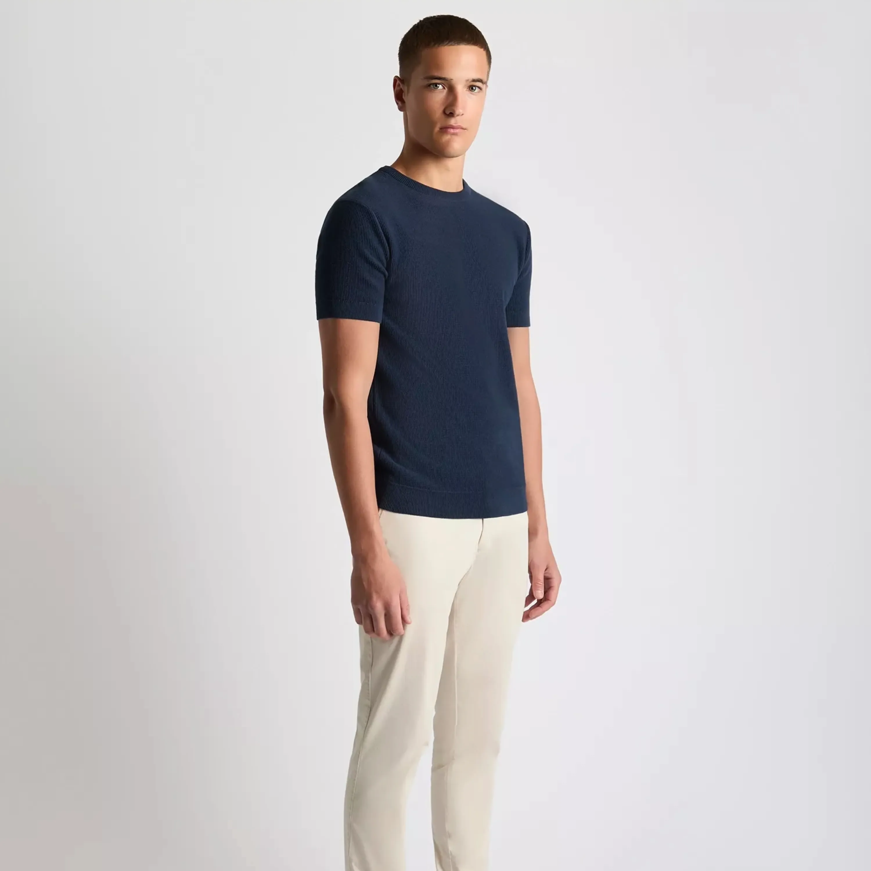 Remus Slim Fit Wafffle Knitted Tee - Navy