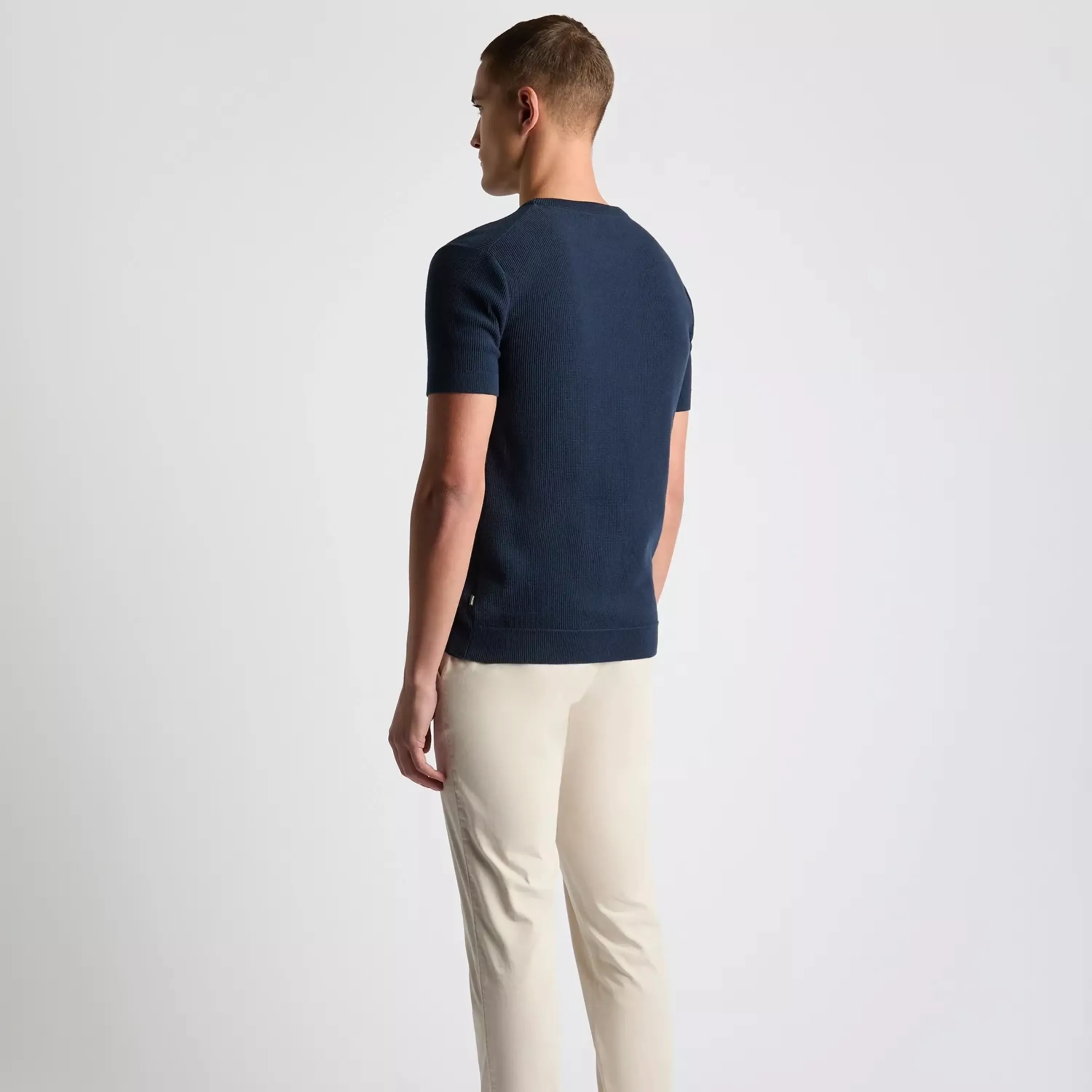 Remus Slim Fit Wafffle Knitted Tee - Navy