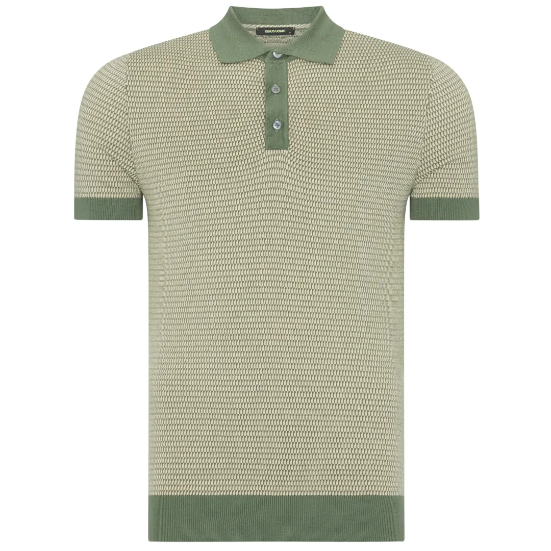 Remus Uomo Short Sleeve Knitted Polo Shirt - Green