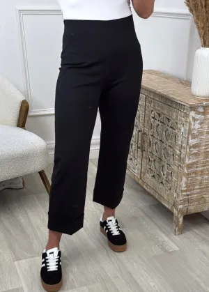 Romilly Black Turn Up Cropped Trousers