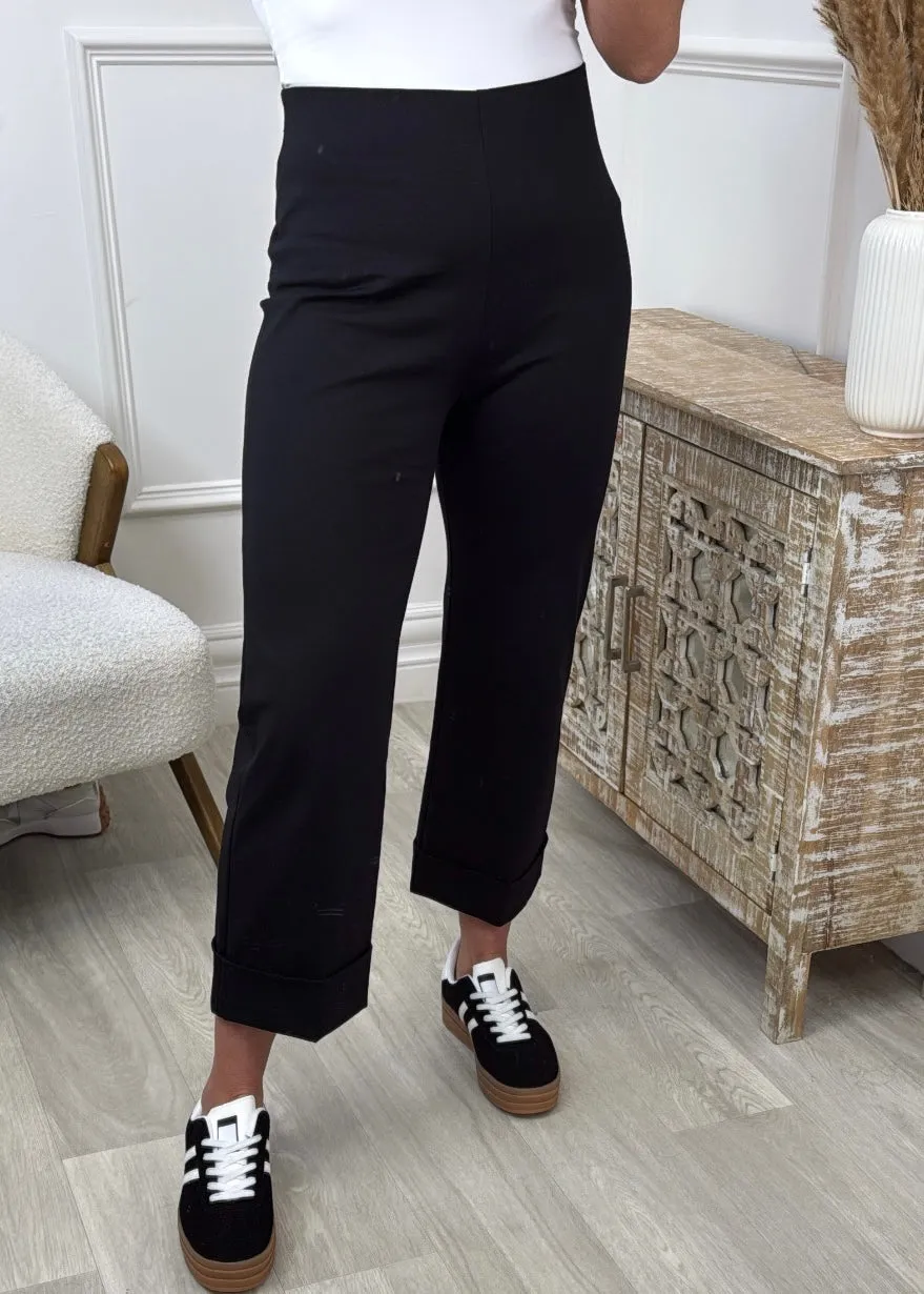 Romilly Black Turn Up Cropped Trousers