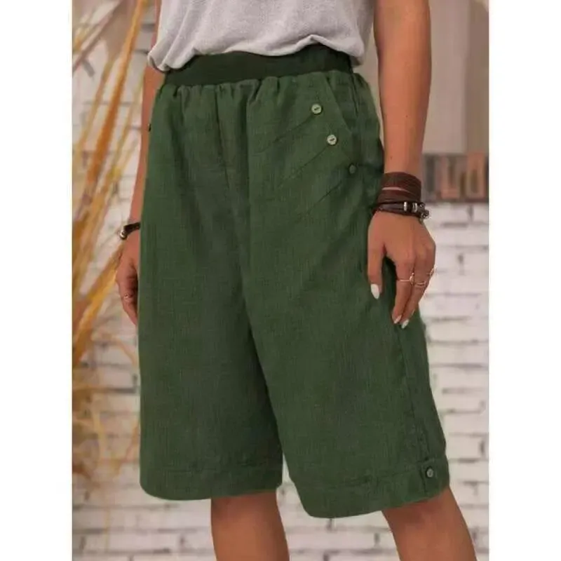 RusticEase High Waist Button Detail Linen Culottes