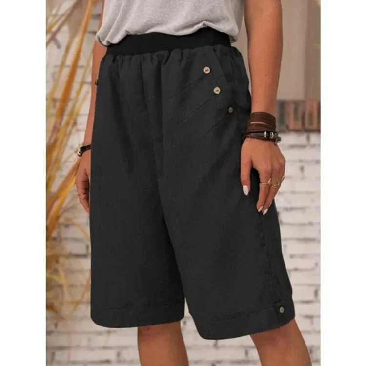 RusticEase High Waist Button Detail Linen Culottes