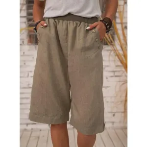 RusticEase High Waist Button Detail Linen Culottes