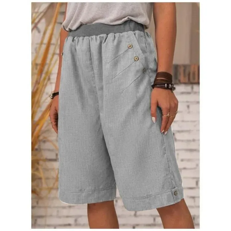 RusticEase High Waist Button Detail Linen Culottes